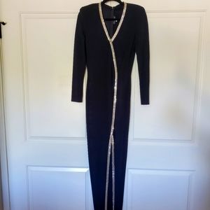 Vintage Nicole Bakti Rhinestone Evening Gown/ Prom/ Pencil dress, Black, Medium